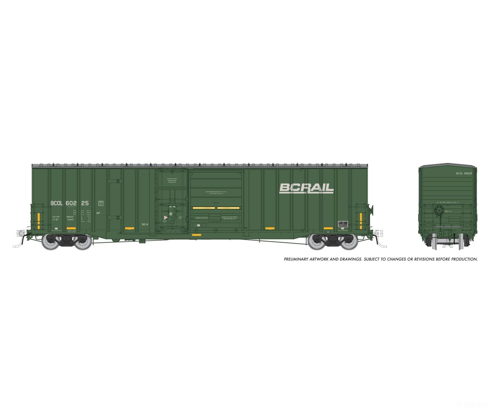 Rapido 191004 HO Trenton Works 6637cuft boxcar: BC Rail - faded w/conspicuity stripes faded: 6-Pack #2 Freight Cars