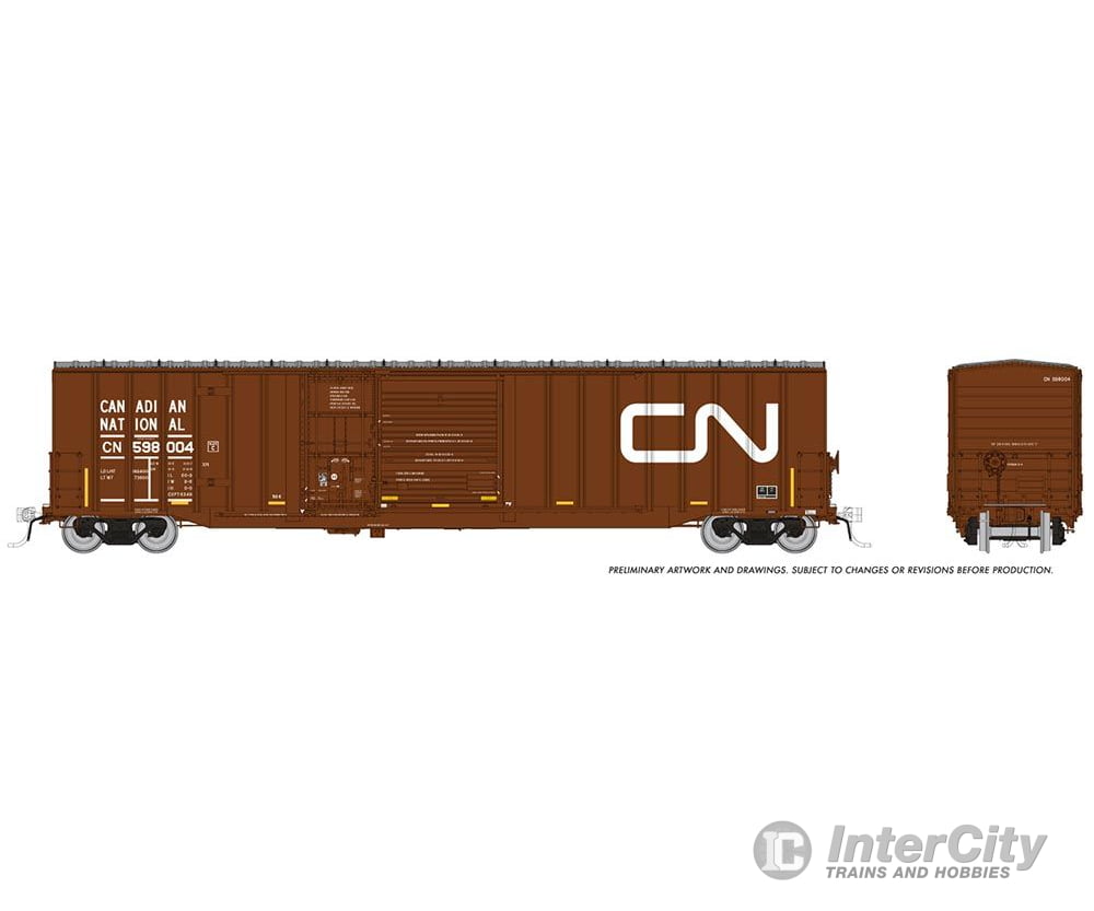 Rapido 193003A HO Trenton Works 6348 boxcar: CN - w/conspicuity stripes: Single Car #1 Freight Cars
