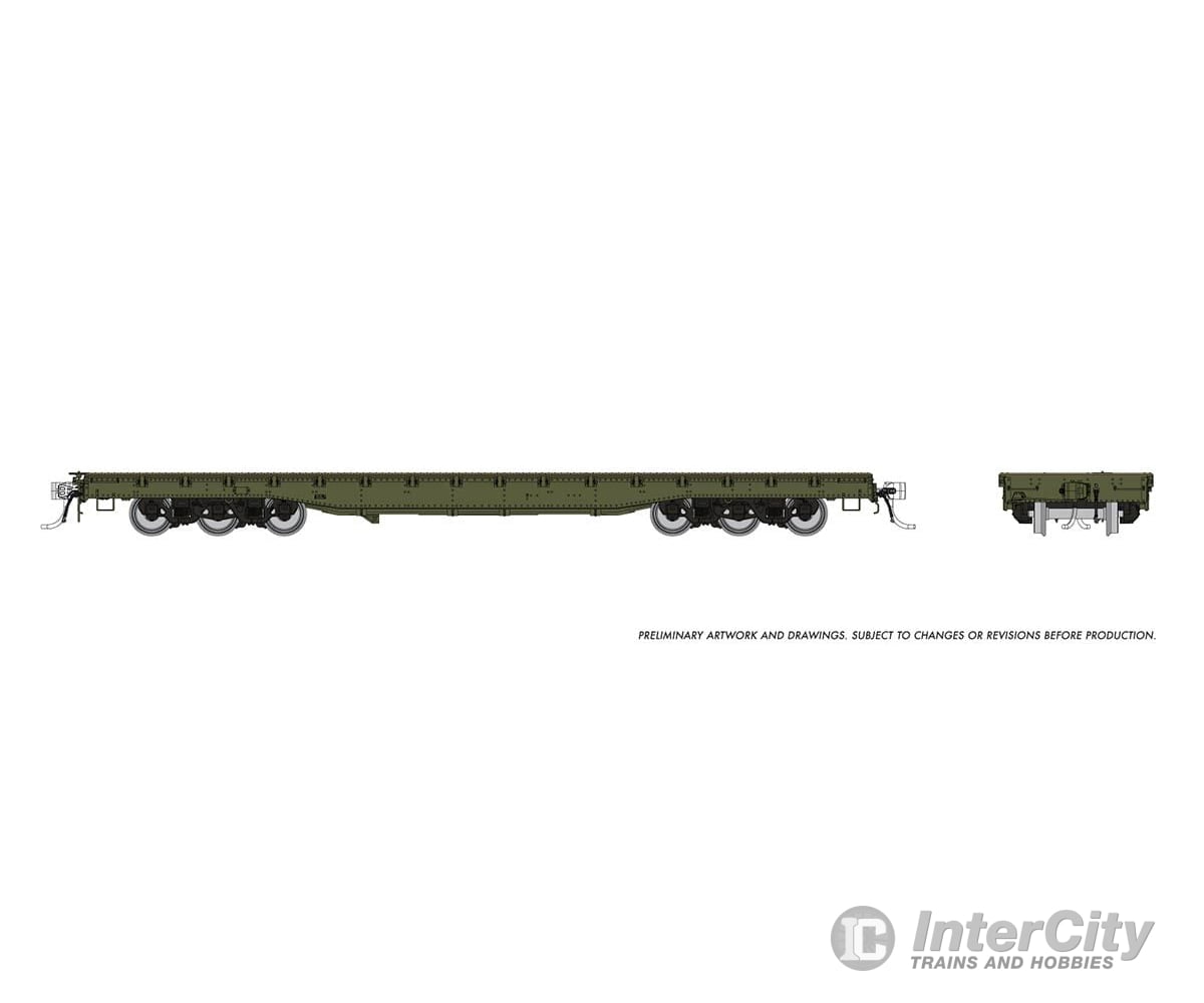 Rapido 199098 Ho Magor 54’ Flatcar: Green Unlettered: Single Car Freight Cars