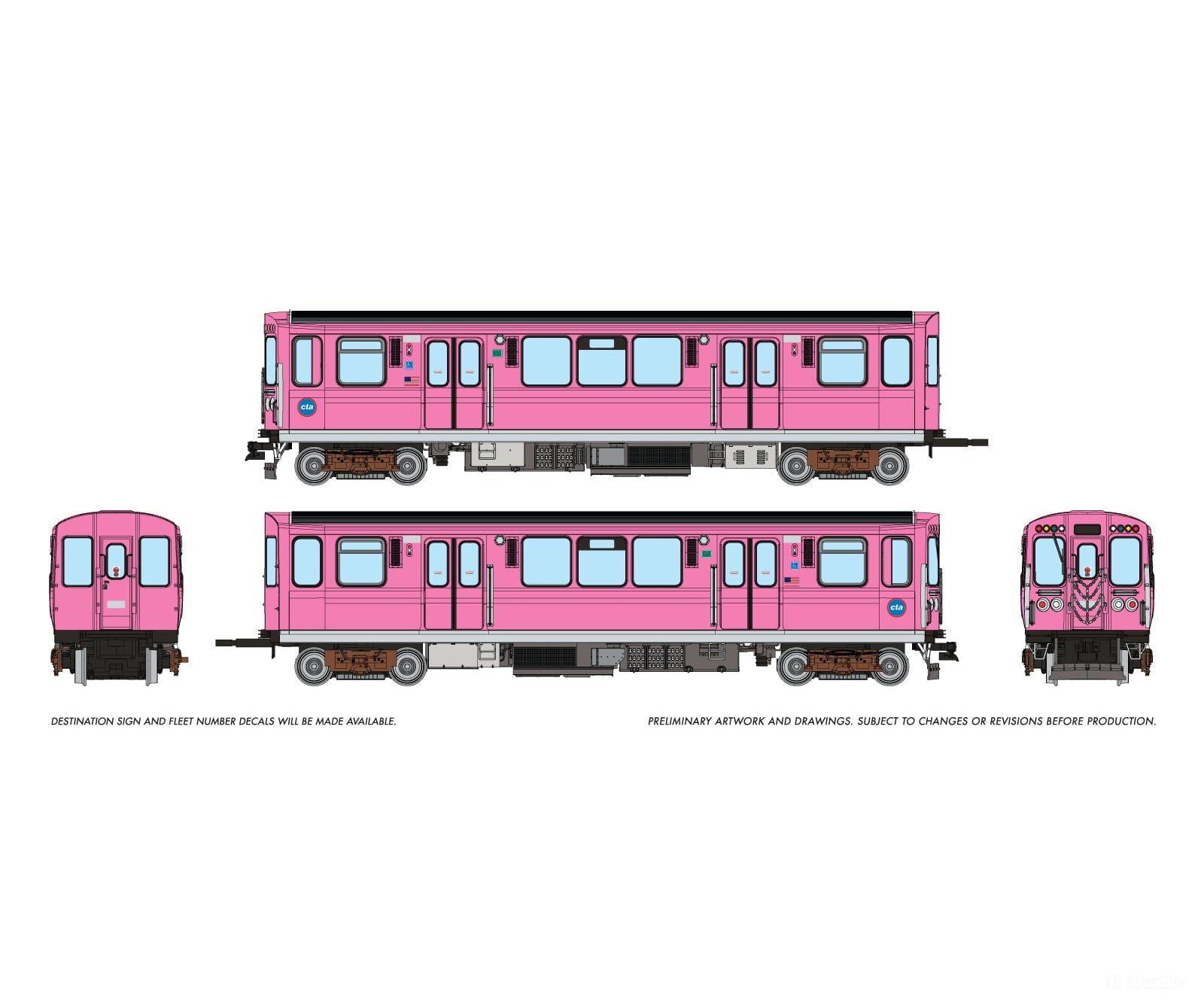 Rapido 208016 HO CTA 2600-series L (DC/Silent): Pink Line Promotional Scheme: #3007 + 3008 Locomotives