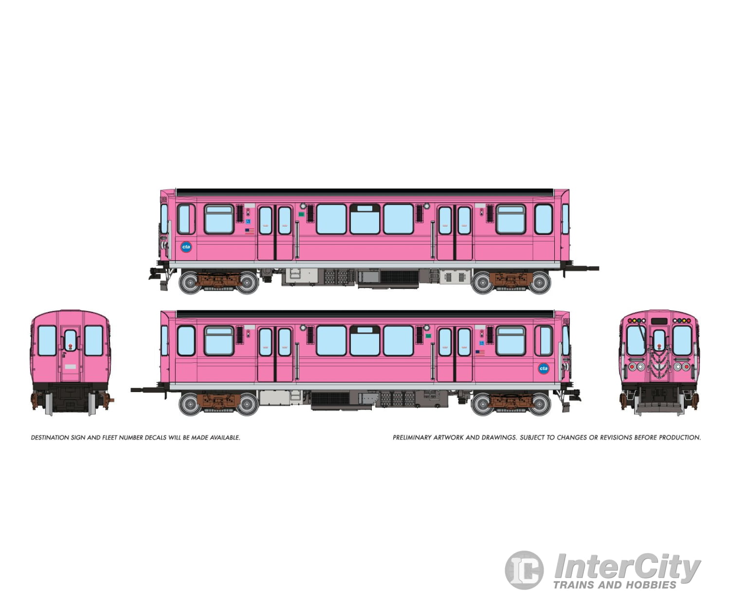 Rapido 208516 HO CTA 2600-series L (DC/DCC/Sound): Pink Line Promotional Scheme: #3007 + 3008 Locomotives