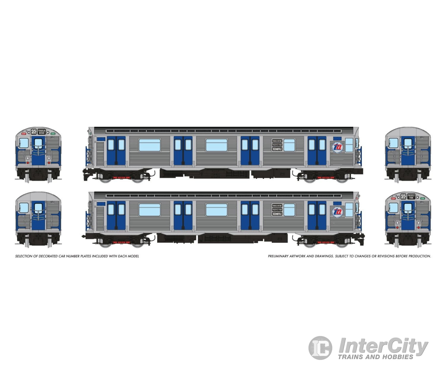 Rapido 209508 HO R32 ’Brightliner’ Subway 2-Car Set (DC/DCC/Sound): NYCTA - TA Logo: SS Franklin Ave Shuttle Locomotives