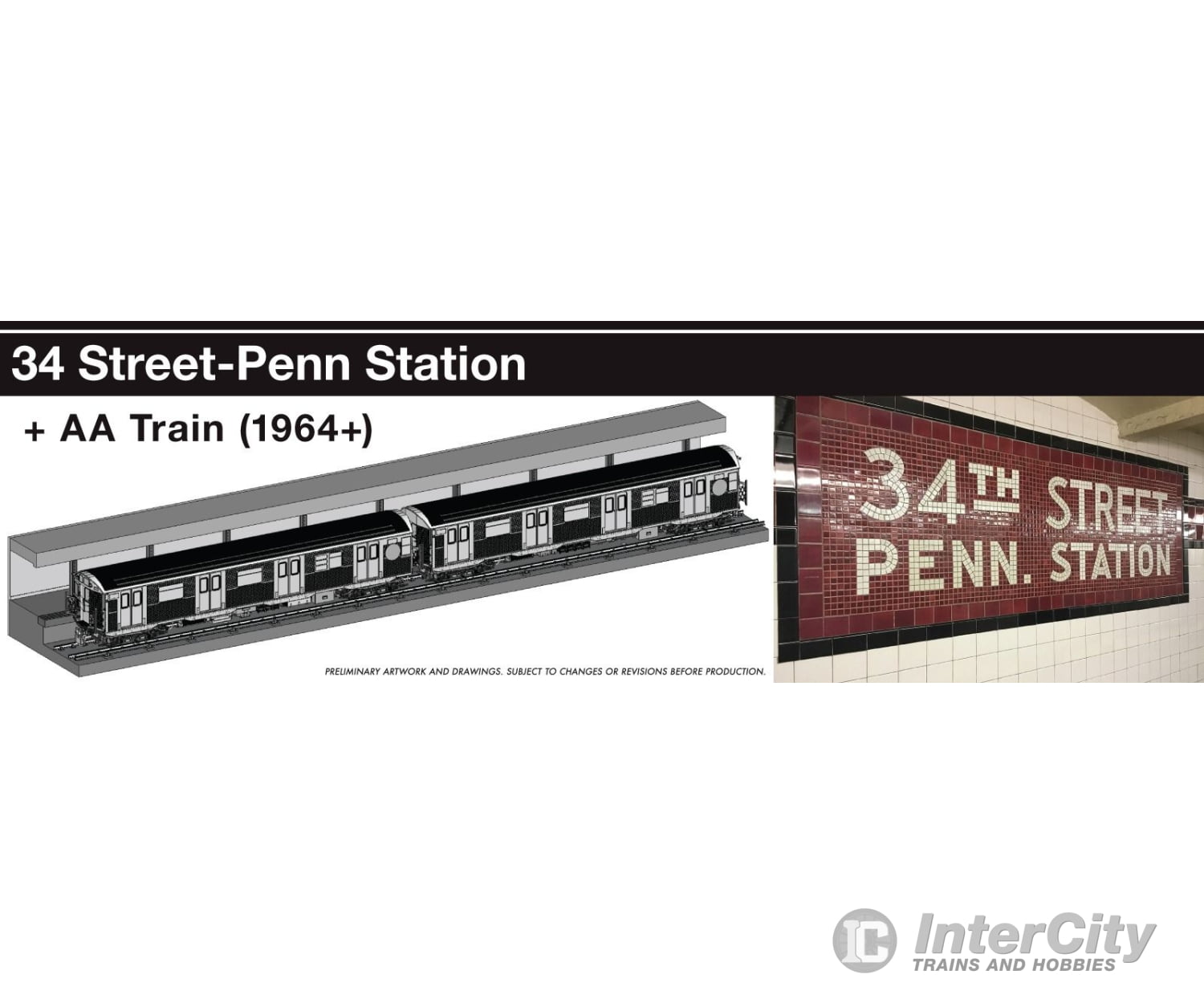 Rapido 209896 HO Scale NYC Subway Lighted Display Set: 34th St-Penn Station + AA Train (1964+) Locomotives