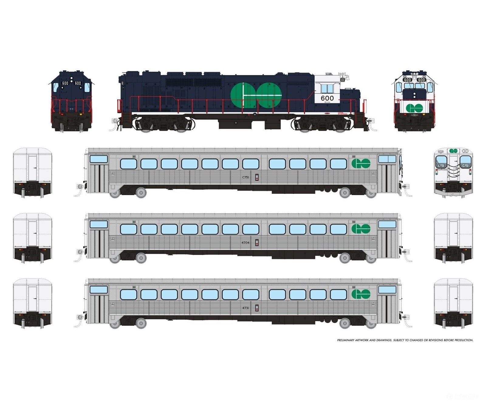 Rapido 226001 HO GO Transit Set (DC/Silent): Blue Set #1 (Loco: 600 Cab: C751 Coaches: 4704 4731) Locomotives