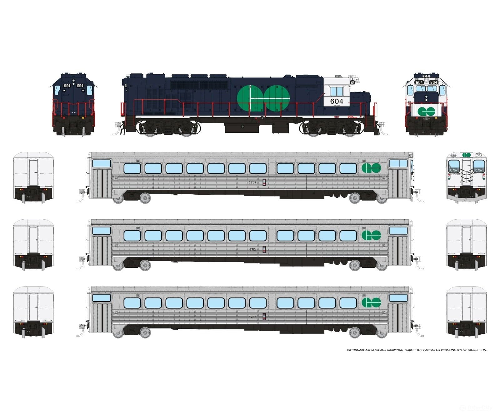 Rapido 226002 HO GO Transit Set (DC/Silent): Blue Set #2 (Loco: 604 Cab: C757 Coaches: 4713 4726) Locomotives