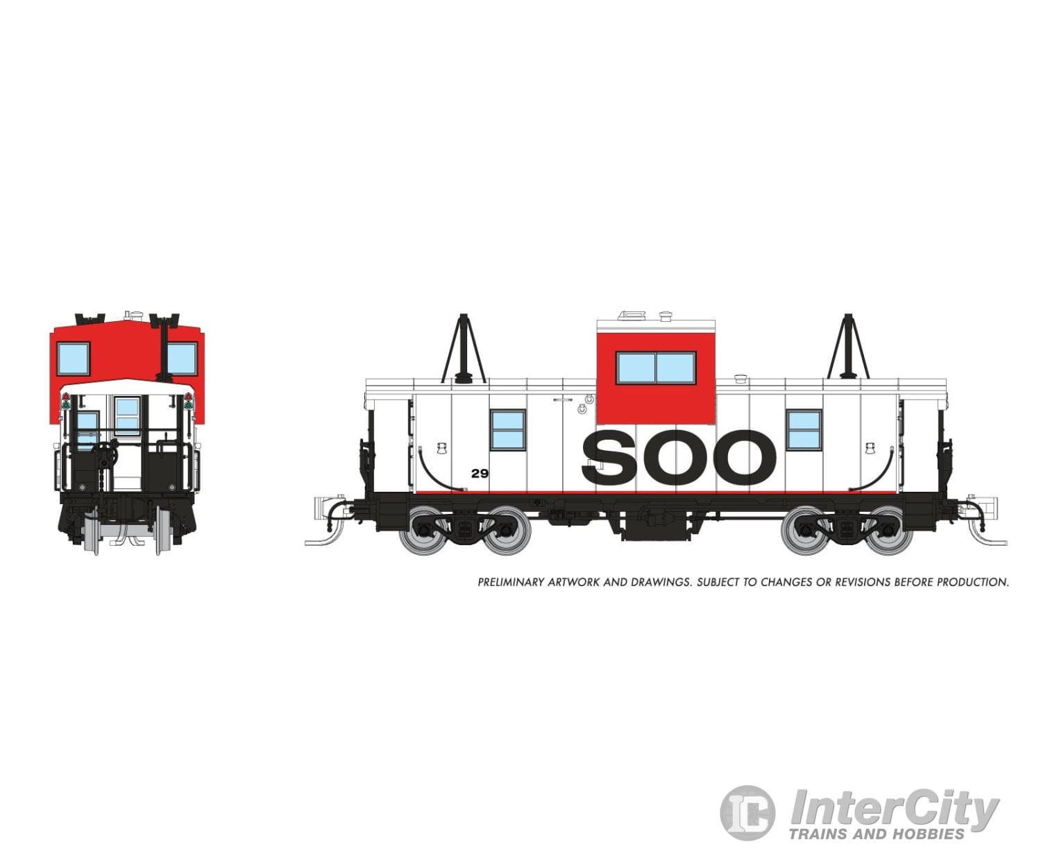 Rapido 510041 N Wide Vision Caboose: SOO - White & Red Scheme: #29 Freight Cars