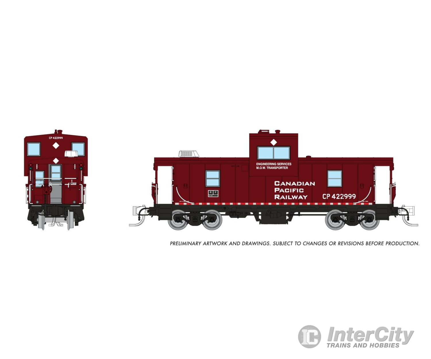 Rapido 510052 N Wide Vision Caboose: CP Rail - Engineering Maroon: #422999 Freight Cars
