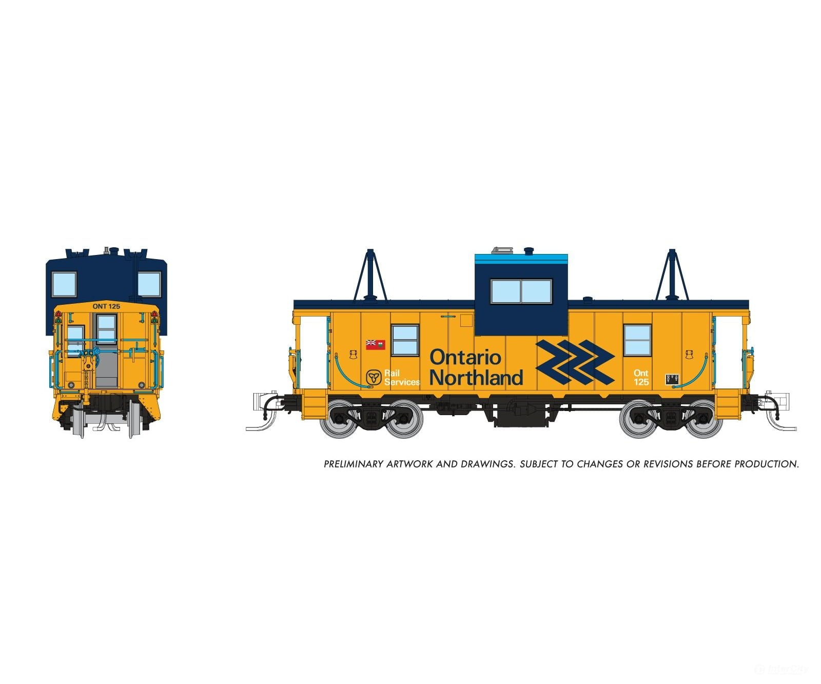 Rapido 510060 N Wide Vision Caboose: Ontario Northland - Chevron: #125 Freight Cars