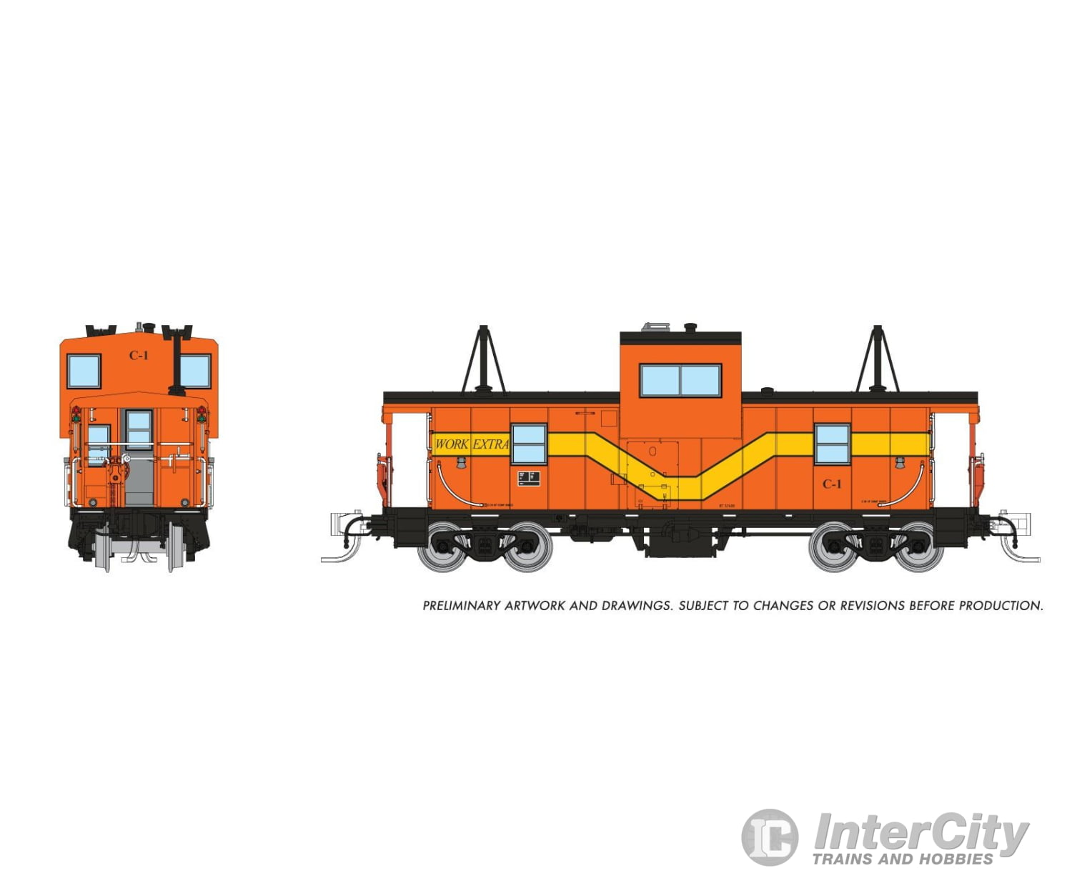 Rapido 510087 N Wide Vision Caboose: MOW Work Extra: #C-1 Freight Cars
