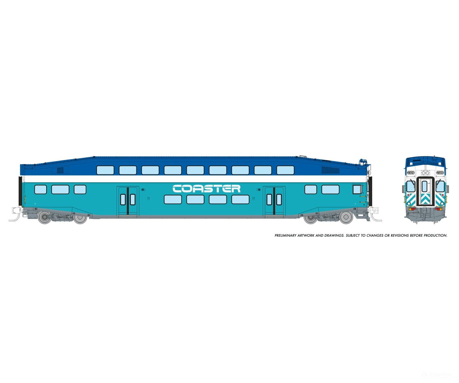 Rapido 546010 N Bilevel Commuter Car: Coaster - Early: Set #1 (Cab: 2309 Coaches: 2501 2504)
