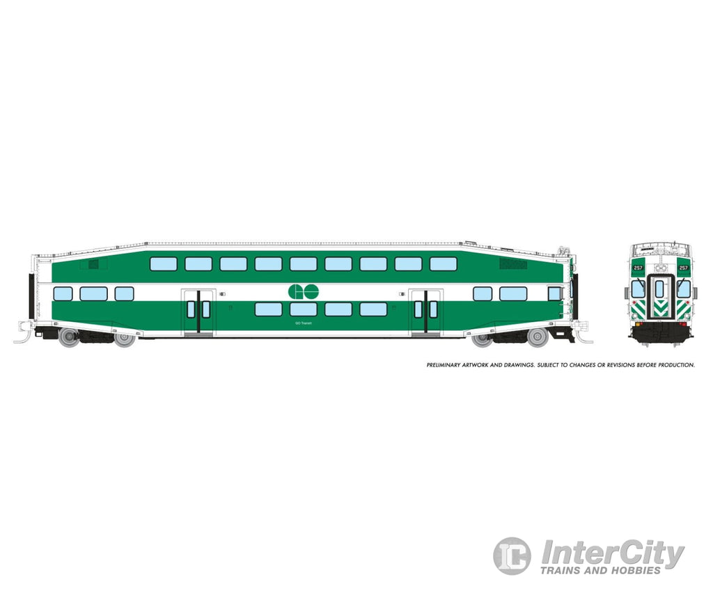 Rapido 546016 N Bilevel Commuter Car: Go/Metrolinx: Set #1 (Cab: 255 Coaches: 2808 2844) Passenger