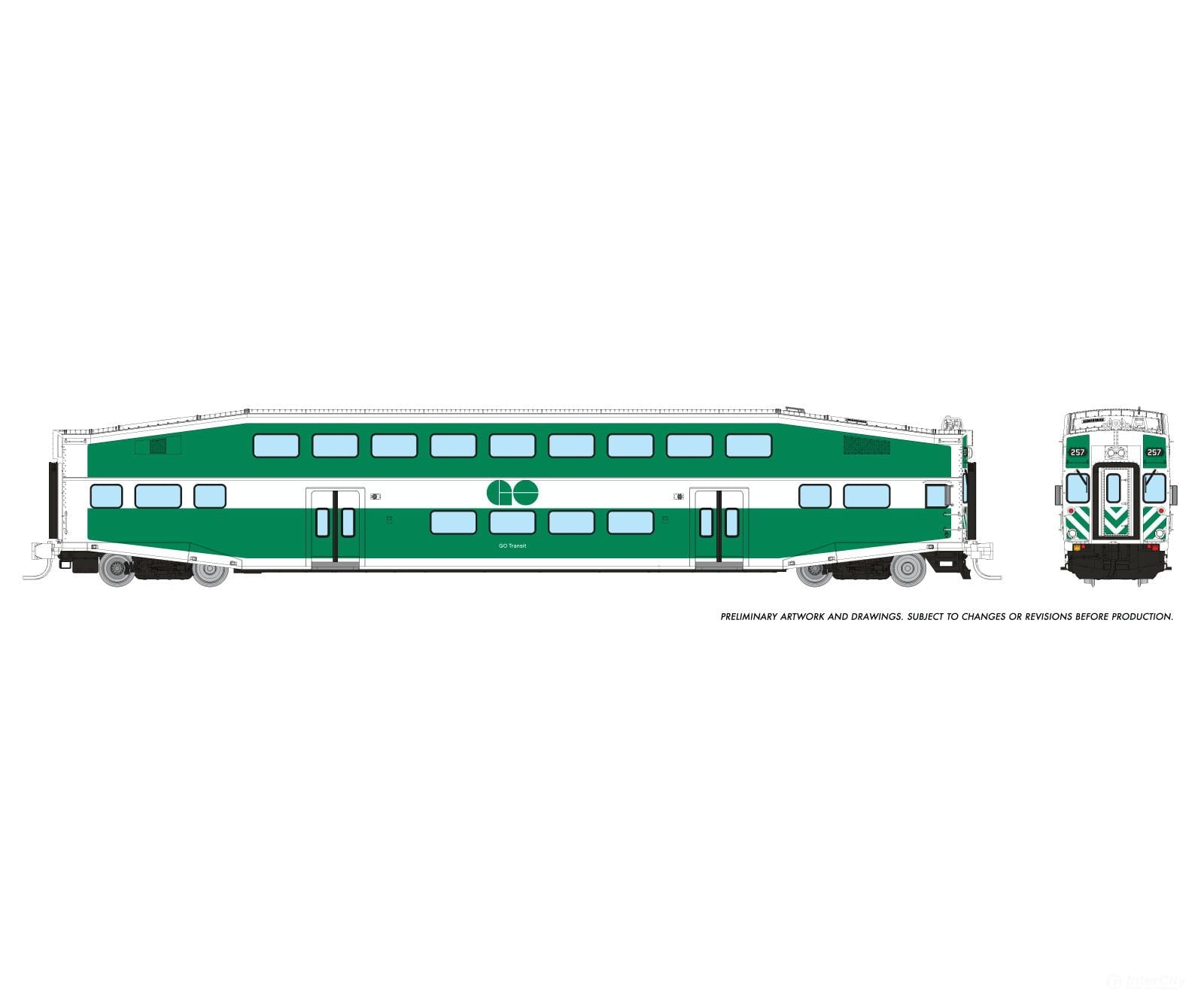 Rapido 546017 N Bilevel Commuter Car: Go/Metrolinx: Set #2 (Cab: 257 Coaches: 2838 2857) Passenger