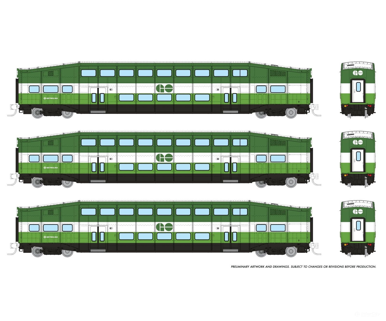 Rapido 546018 N Bilevel Commuter Car: Go/Metrolinx: Set #3 (Coaches: 2002 2065 2079) Passenger Cars
