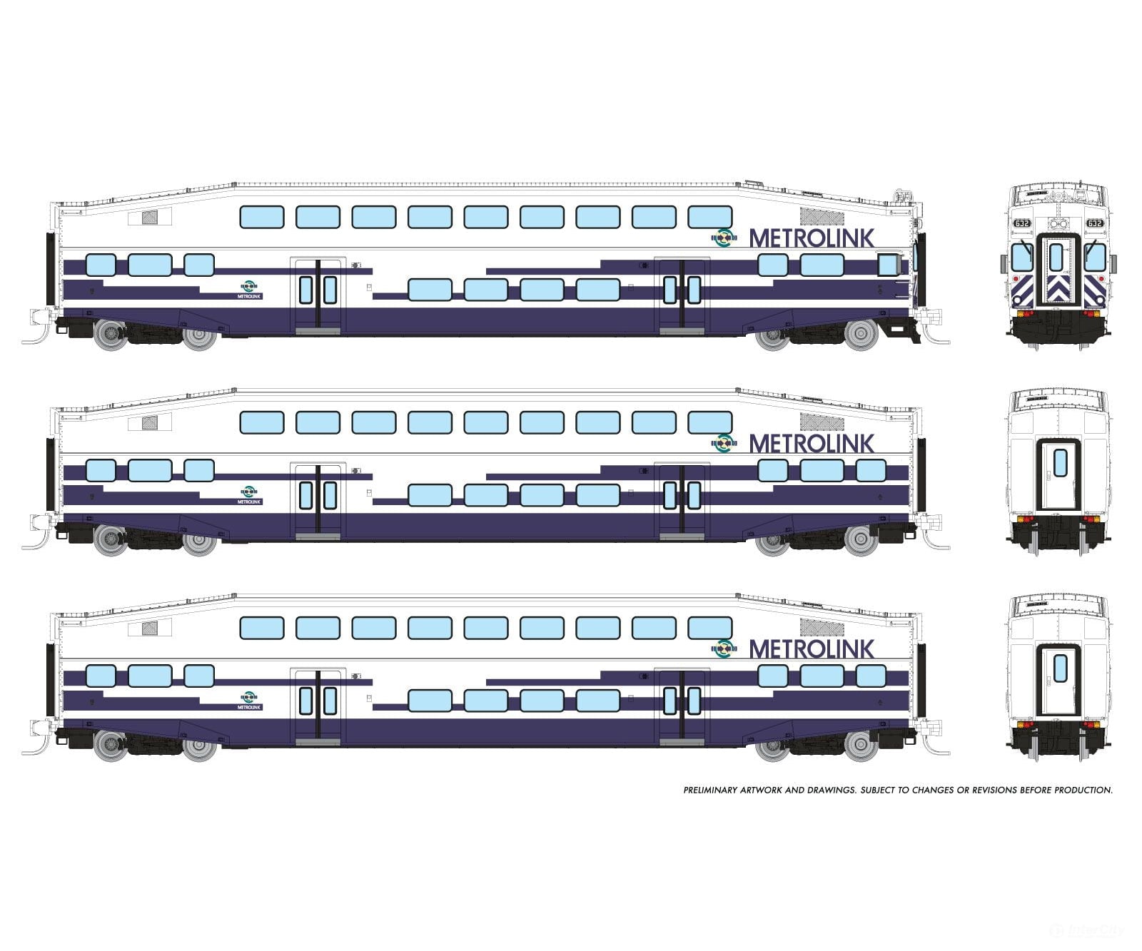 Rapido 546020 N Bilevel Commuter Car: Metrolink - As Delivered: Set #2 (Cab: 636 Coaches: 191 210)