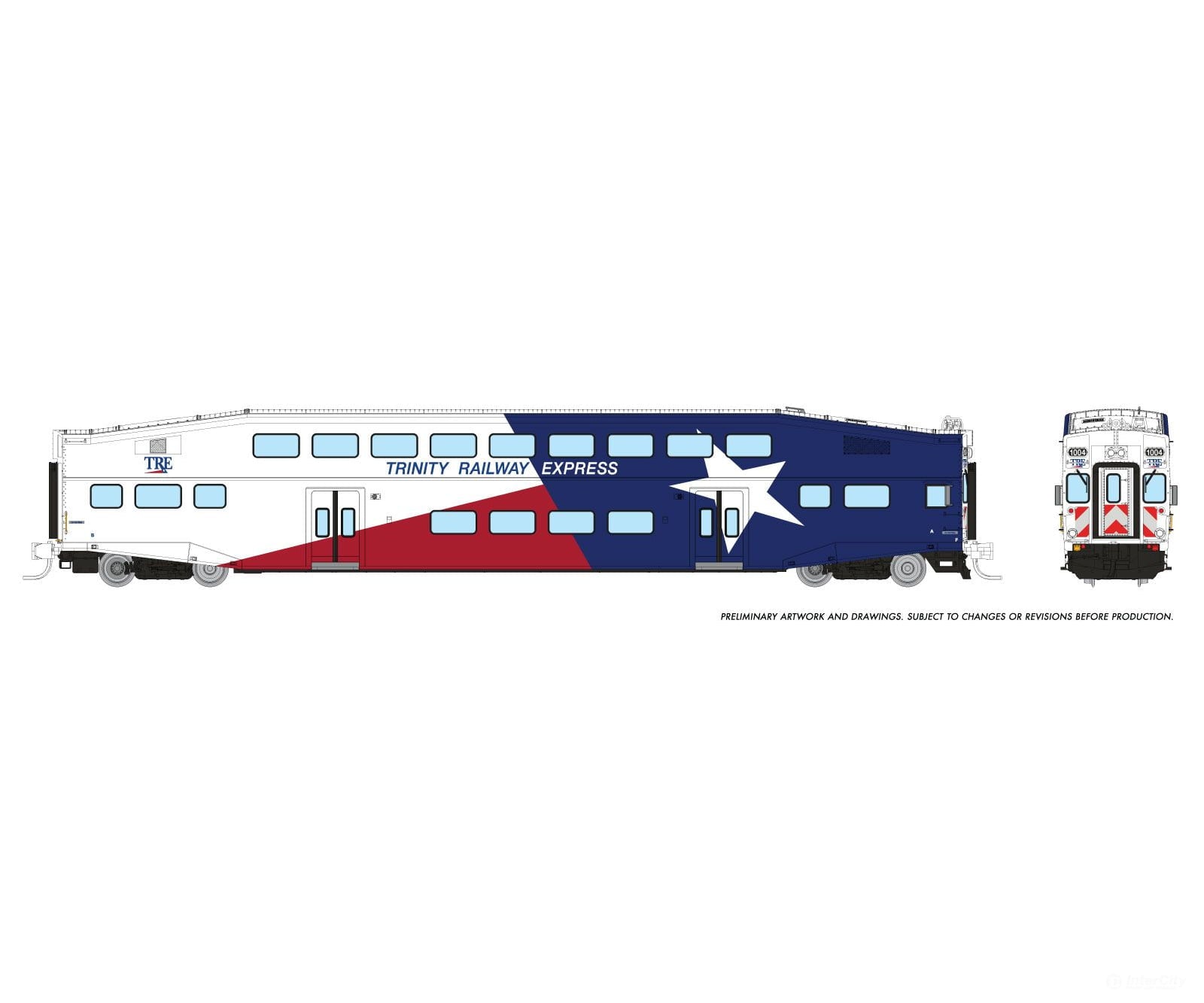 Rapido 546025 N Bilevel Commuter Car: Trinity Rail Express: Set #1 (Cab: 1004 Coaches: 1060 1063)