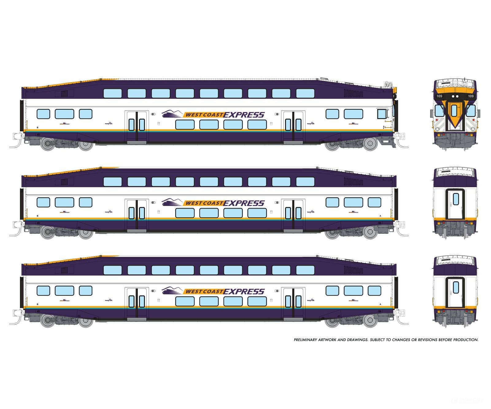 Rapido 546032 N Bilevel Commuter Car: West Coast Express: Set #2 (Cab: 109 Coaches: 301 305)