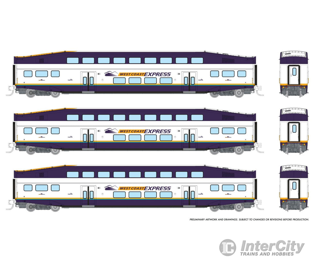Rapido 546033 N Bilevel Commuter Car: West Coast Express: Set #3 (Coaches: 302 303 307) Passenger