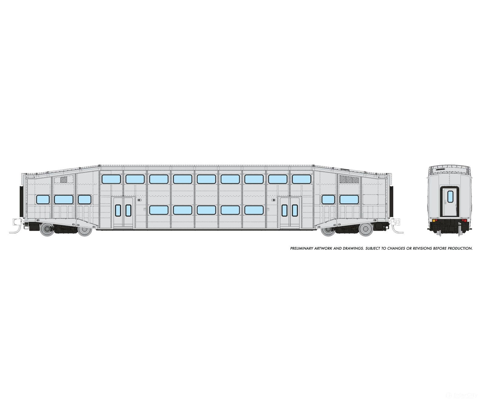 Rapido 546096 N Bilevel Commuter Car: Undecorated Coach: Early Version (Series I) Passenger Cars