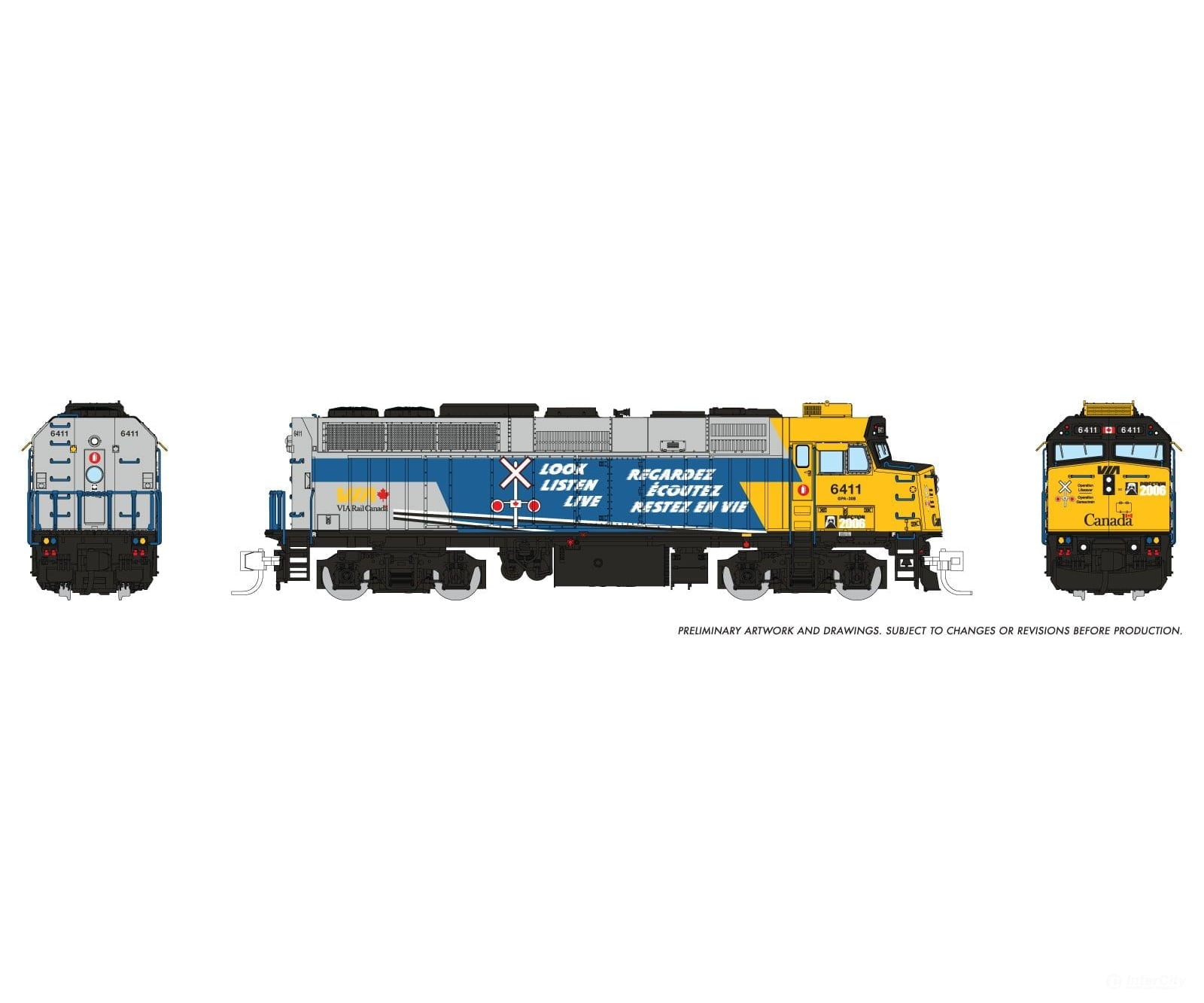 Rapido 580016 N F40PH-2D (DC/Silent): VIA Rail - Operation Lifesaver: #6411 Locomotives