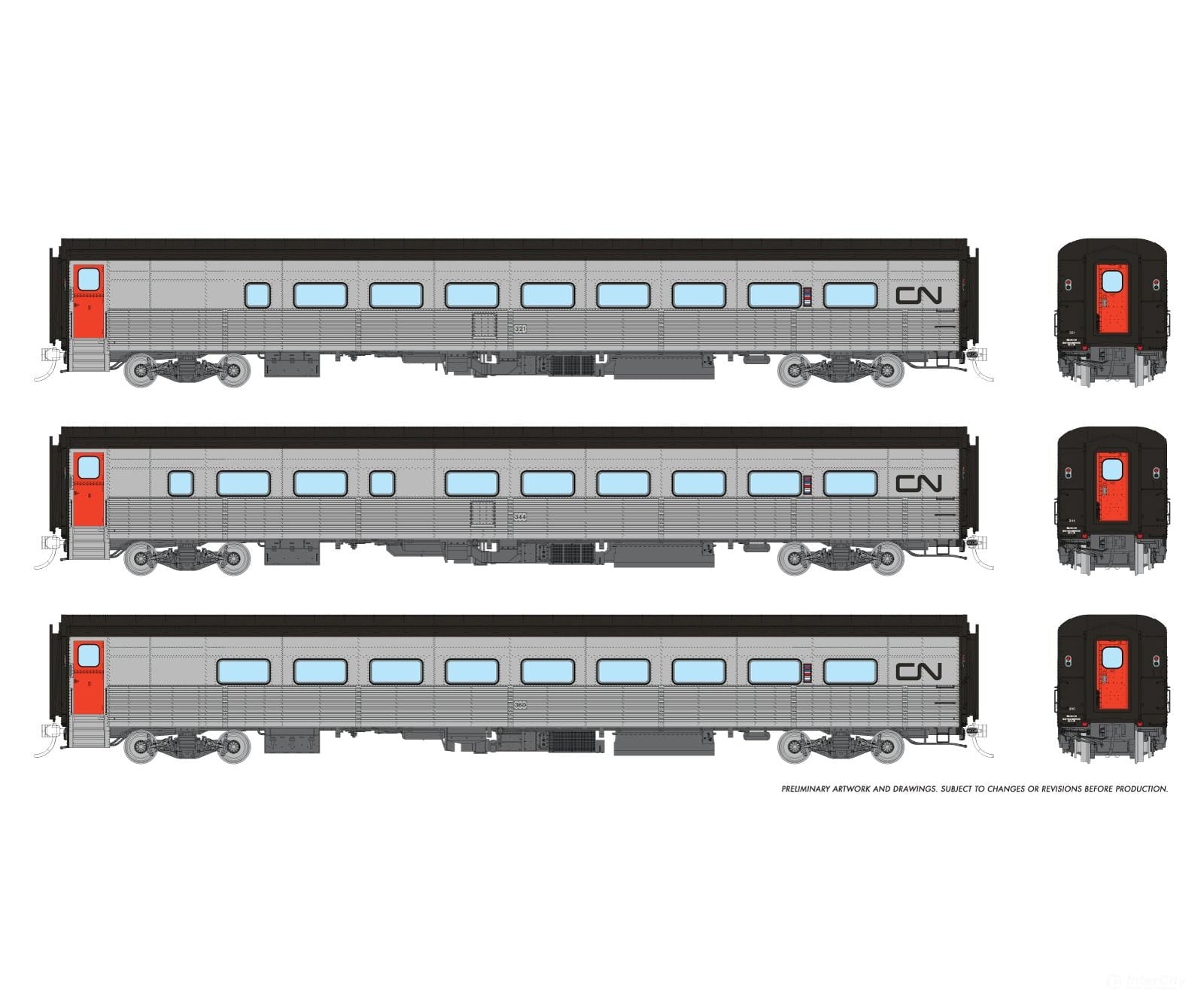 Rapido 9062002 HO Hawker Siddeley Tempo Train: CN Set #2: Club 322 CBL 341 Coach 367 - Starter & Train Sets