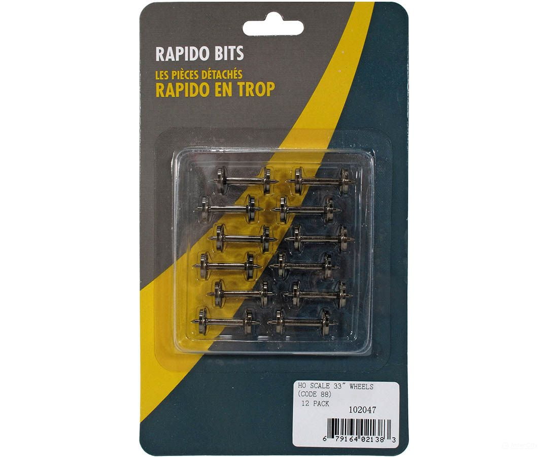 Rapido HO 102047 RP25 Metal Wheelsets Code 88 Tread Insulated One Side 1.015’’ Axle Length - 33’’ Diameter pkg(12)
