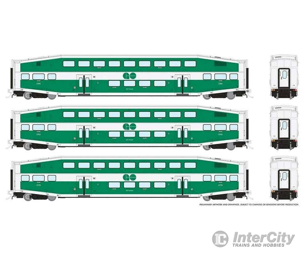 Rapido Ho 146038 Bi-Level Commuter 3-Coach Set - Ready To Run Go Transit #3 #2740 2763 2779 (Late
