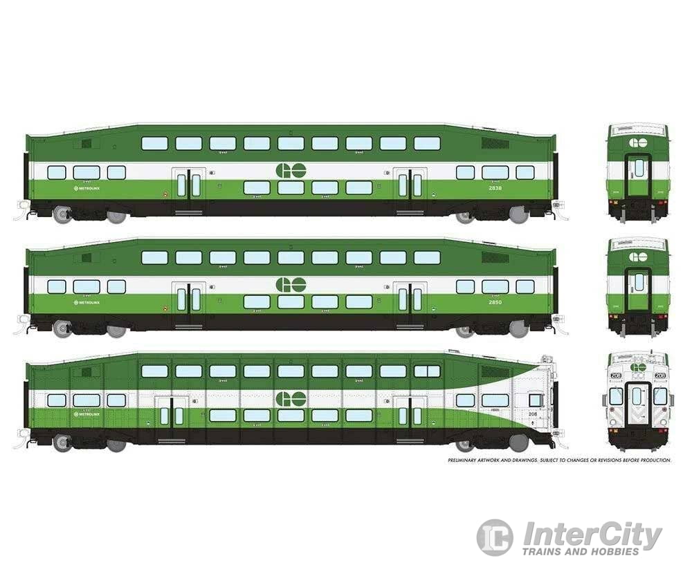 Rapido Ho 146040 Bi-Level Commuter 2 Coach And Cab Car Set - Ready To Run Go Transit/Metrolinx #1