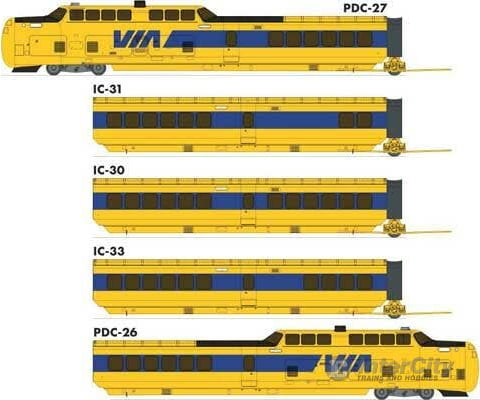 Rapido Ho 203506 Uac Turbotrain 5-Car Passenger Train-Only Set - Sound & Dcc Equipp Via Rail Canada