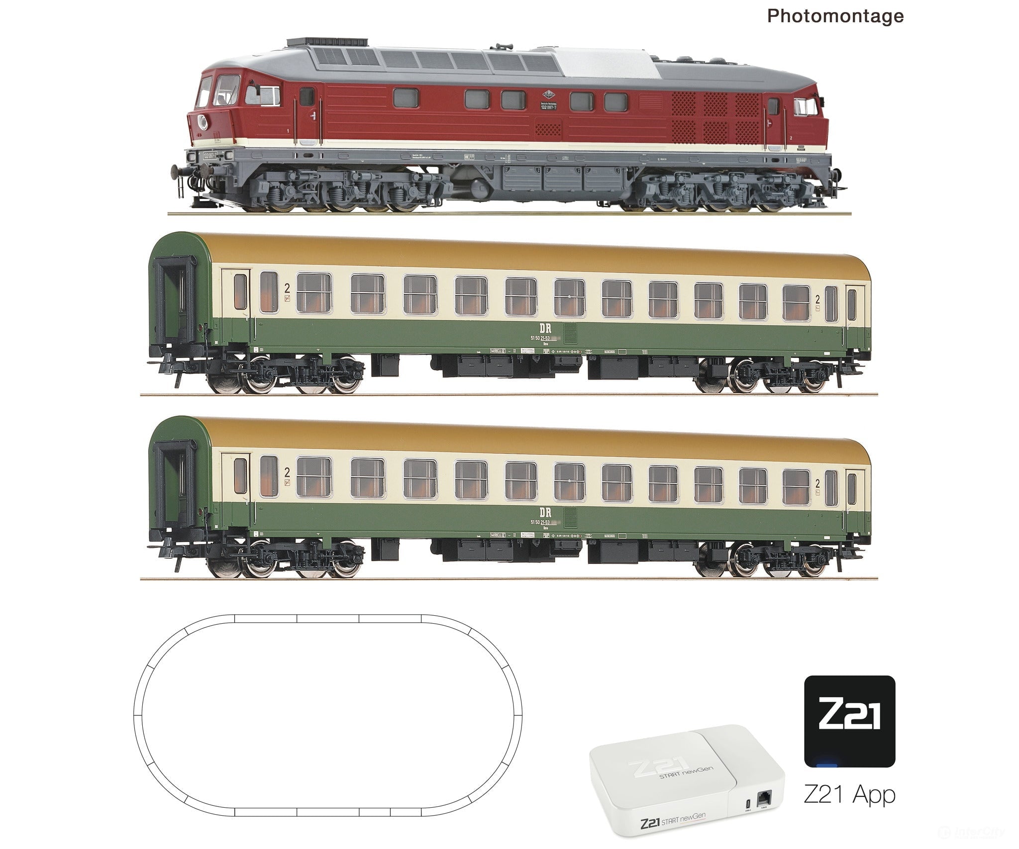 Roco 5110014 HO Z21 START newGen digital set: Diesel locomotive class 132 (ROCO LINE Z21 App only) DR Starter & Train