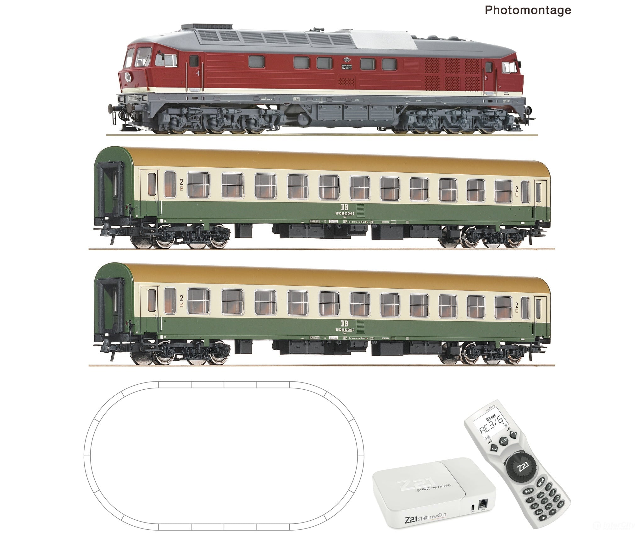Roco 5110019 HO Z21 START newGen digital set: Diesel locomotive class 132 (GEOLINE Z21 multiMAUS) DR Starter & Train