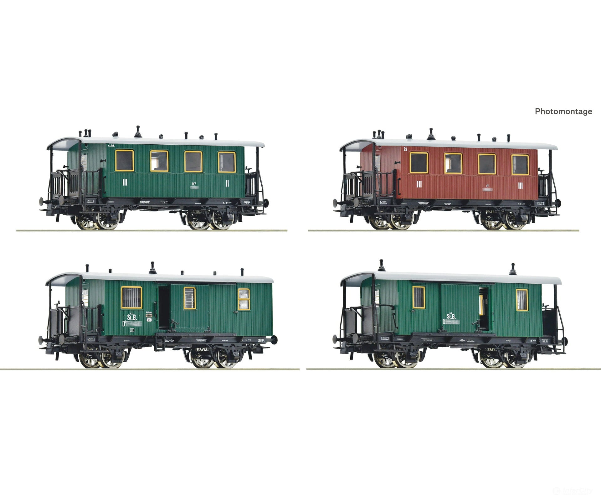 Roco 6200190 HO 4 piece set: Passenger train kkStB European Passenger Cars
