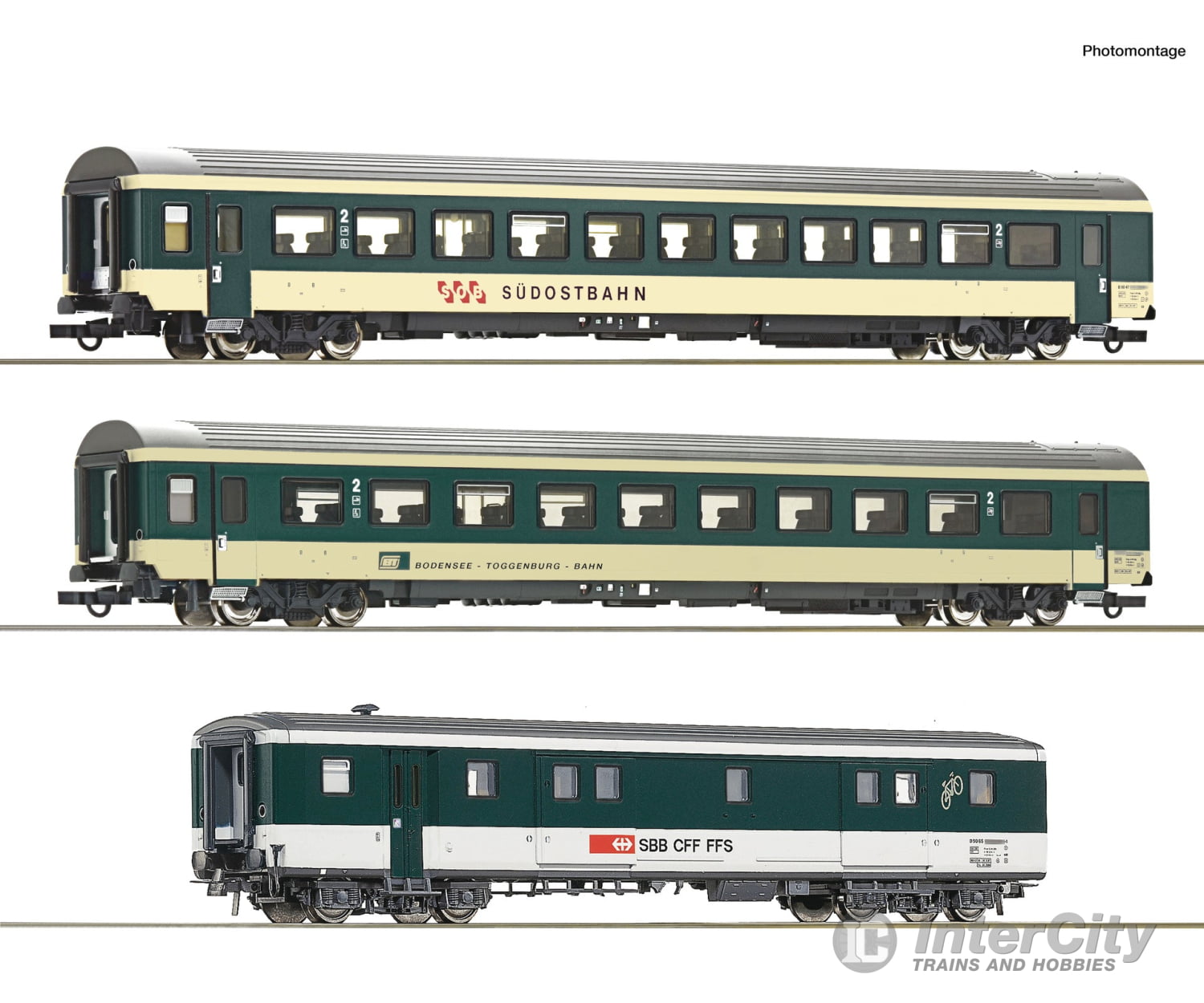 Roco 6200212 HO 3 piece set (1): ’Voralpen-Express’ passenger coaches SOB/BT/SBB European Passenger Cars