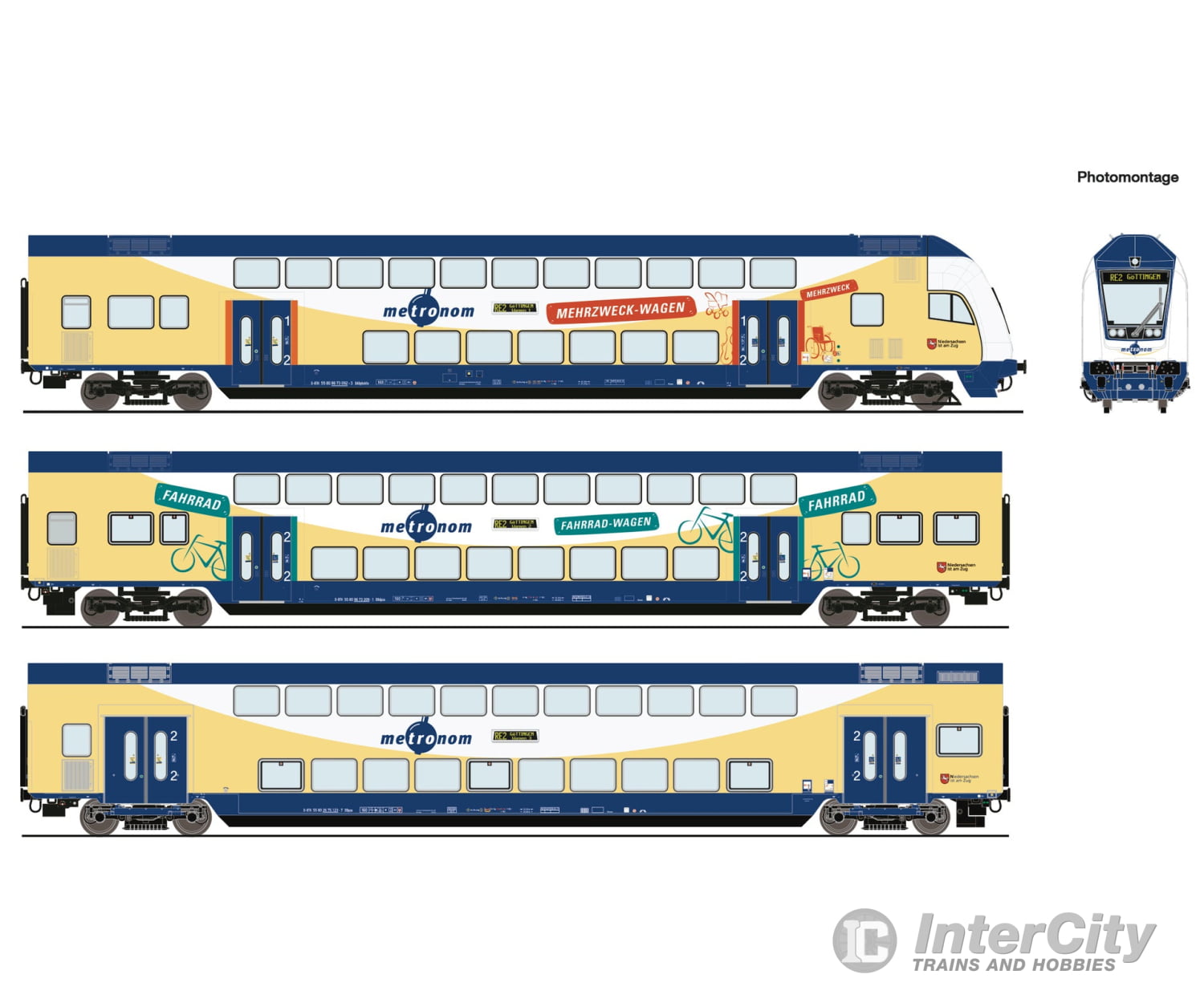 Roco 6210105 Ho 3-Piece Set: Double-Decker Coaches Metronom Era 6 European Passenger Cars