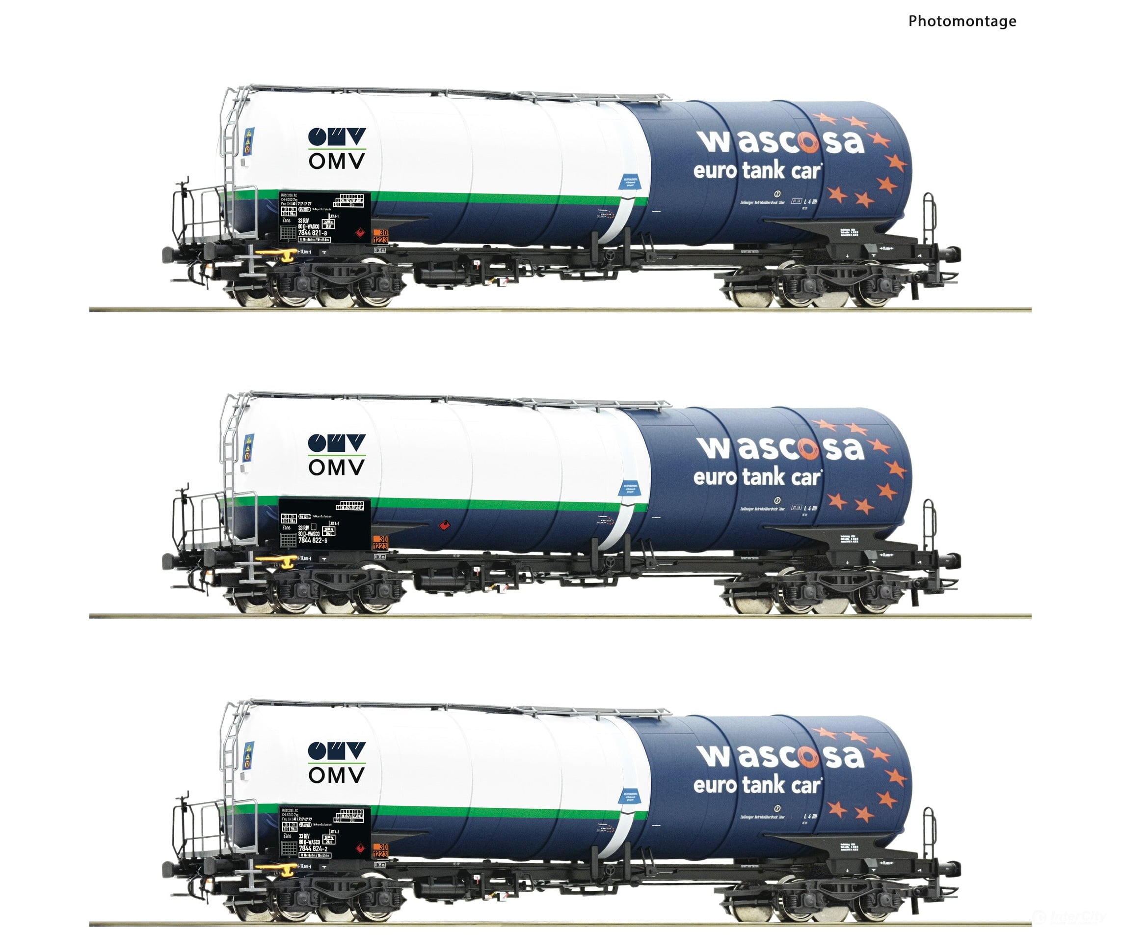 Roco 6600054 Ho 3-Piece Set: Tank Wagons Wascosa/Omv Era 6 European Freight Cars