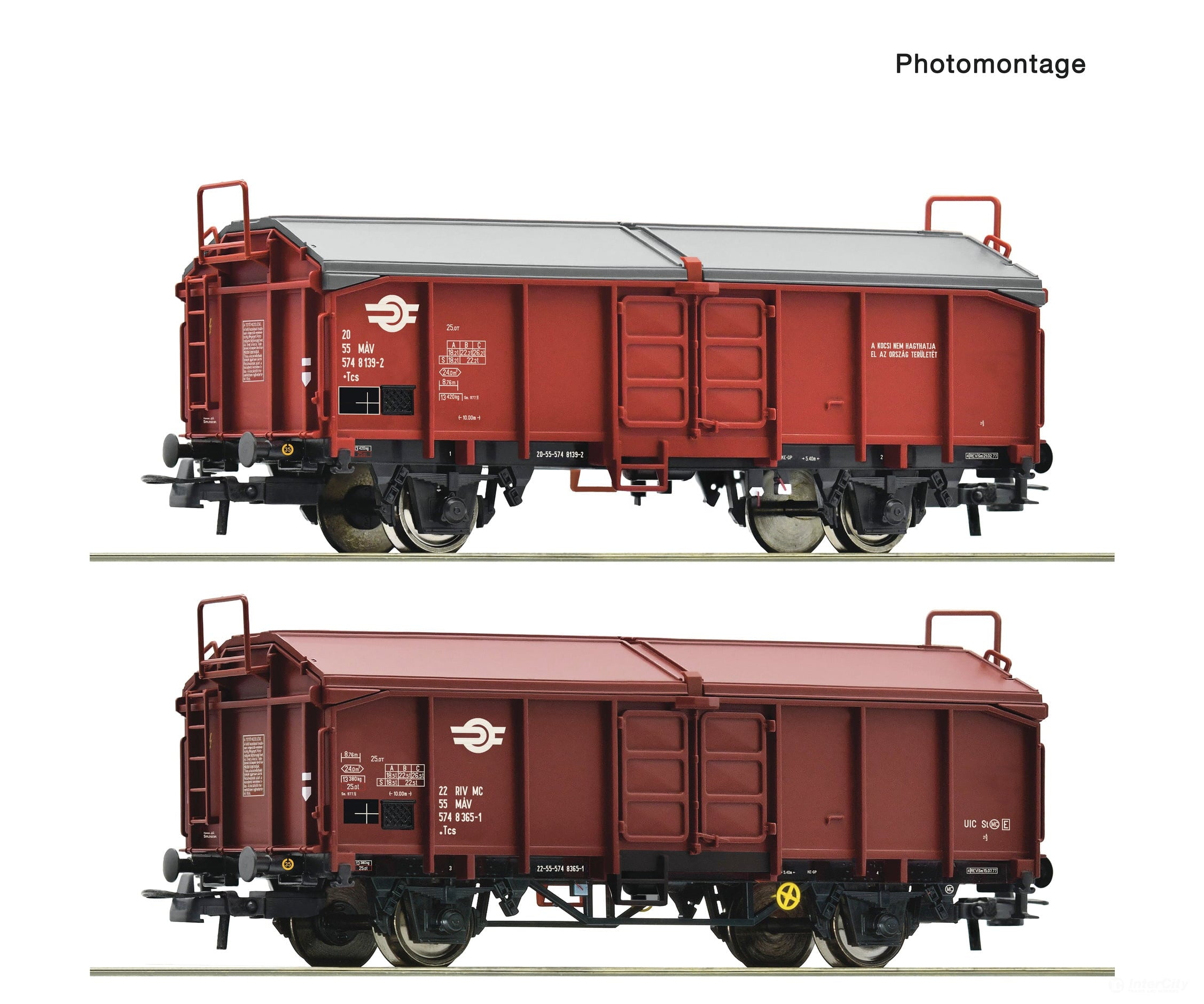 Roco 6600116 HO 2 piece set: sliding roof wagons MAV European Freight Cars