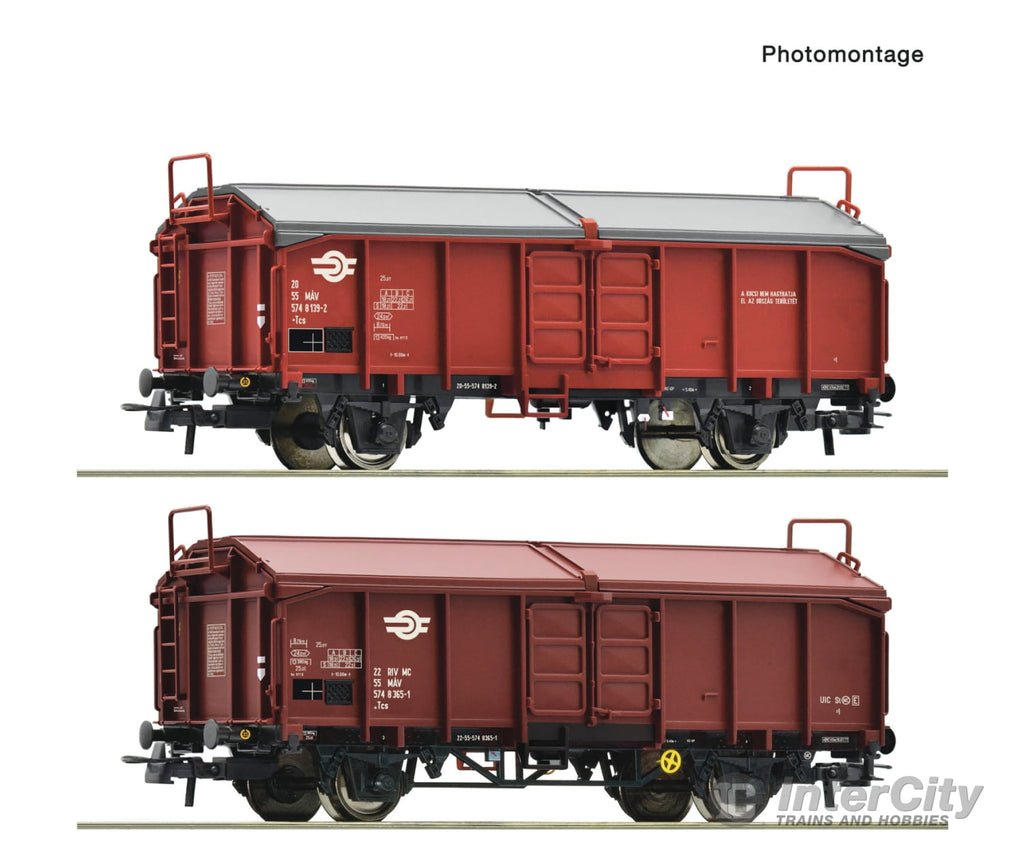 Roco 6600116 HO 2 piece set: sliding roof wagons MAV European Freight Cars