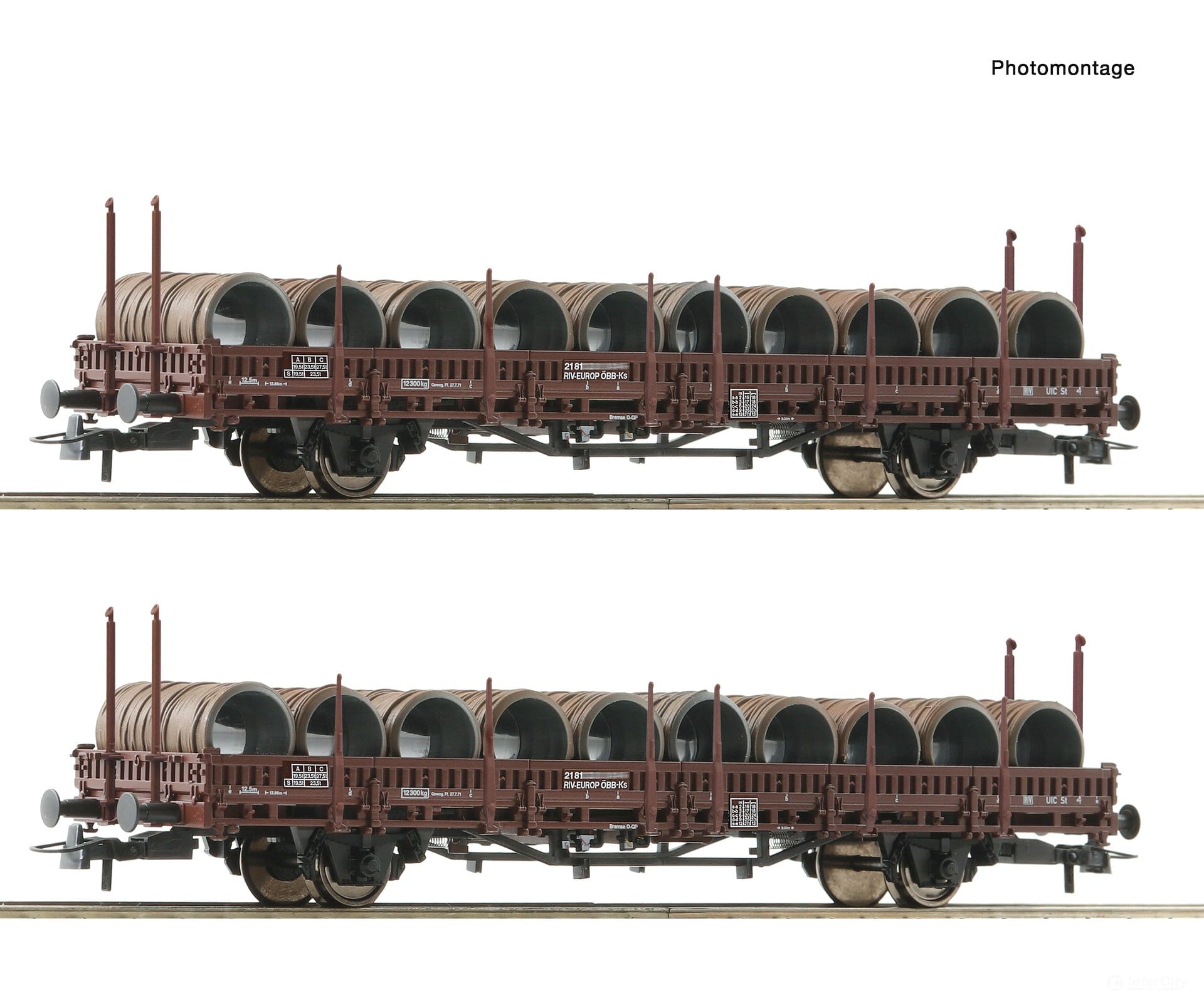 Roco 6600120 Ho 2-Piece Set: Swivel-Type Stake Wagons Öbb European Freight Cars