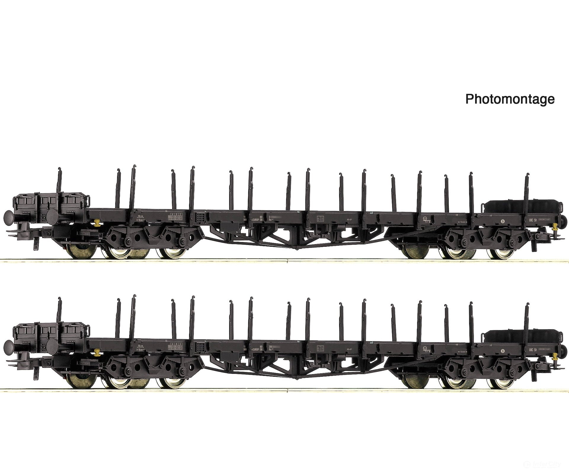Roco 6600142 HO 2 piece set: Stake wagons DB European Freight Cars
