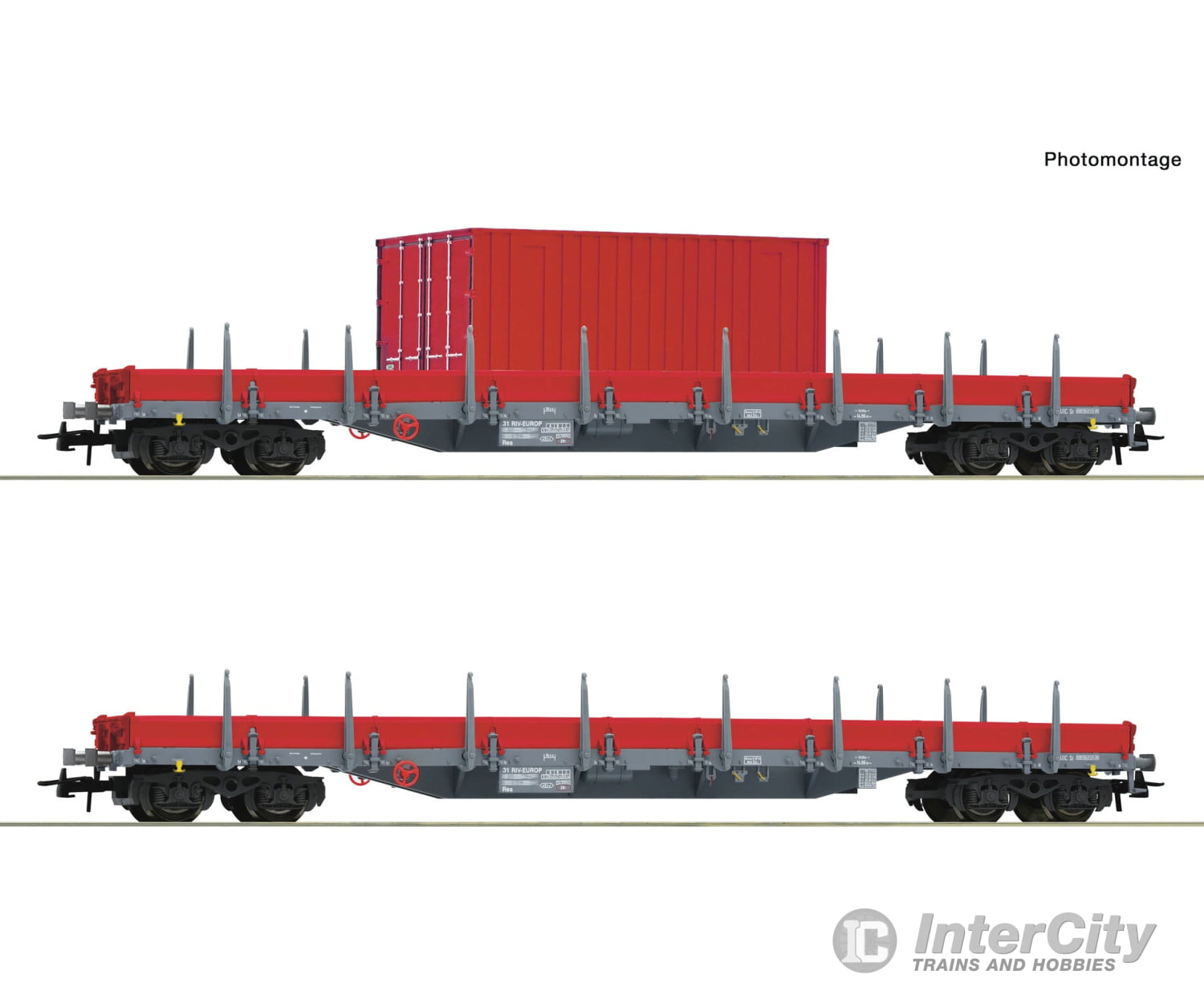 Roco 6600201 HO 2 piece set: Stake wagons DB AG European Freight Cars