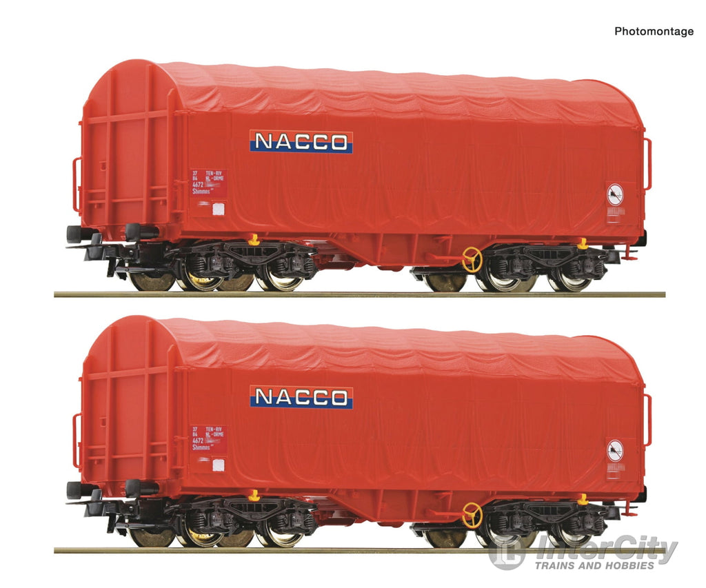 Roco 6600226 HO 2 piece set: Sliding tarpaulin wagons NACCO European Freight Cars