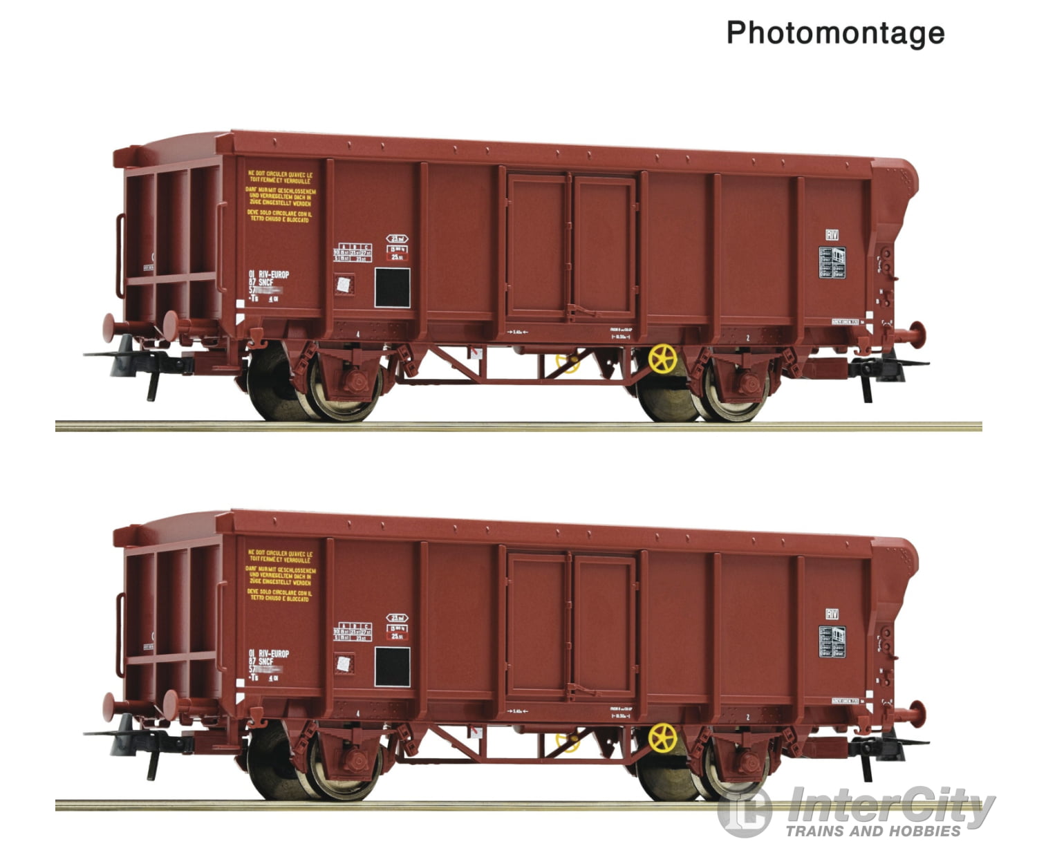 Roco 6600251 HO 2 piece set: Roll-roof wagons SNCF European Freight Cars