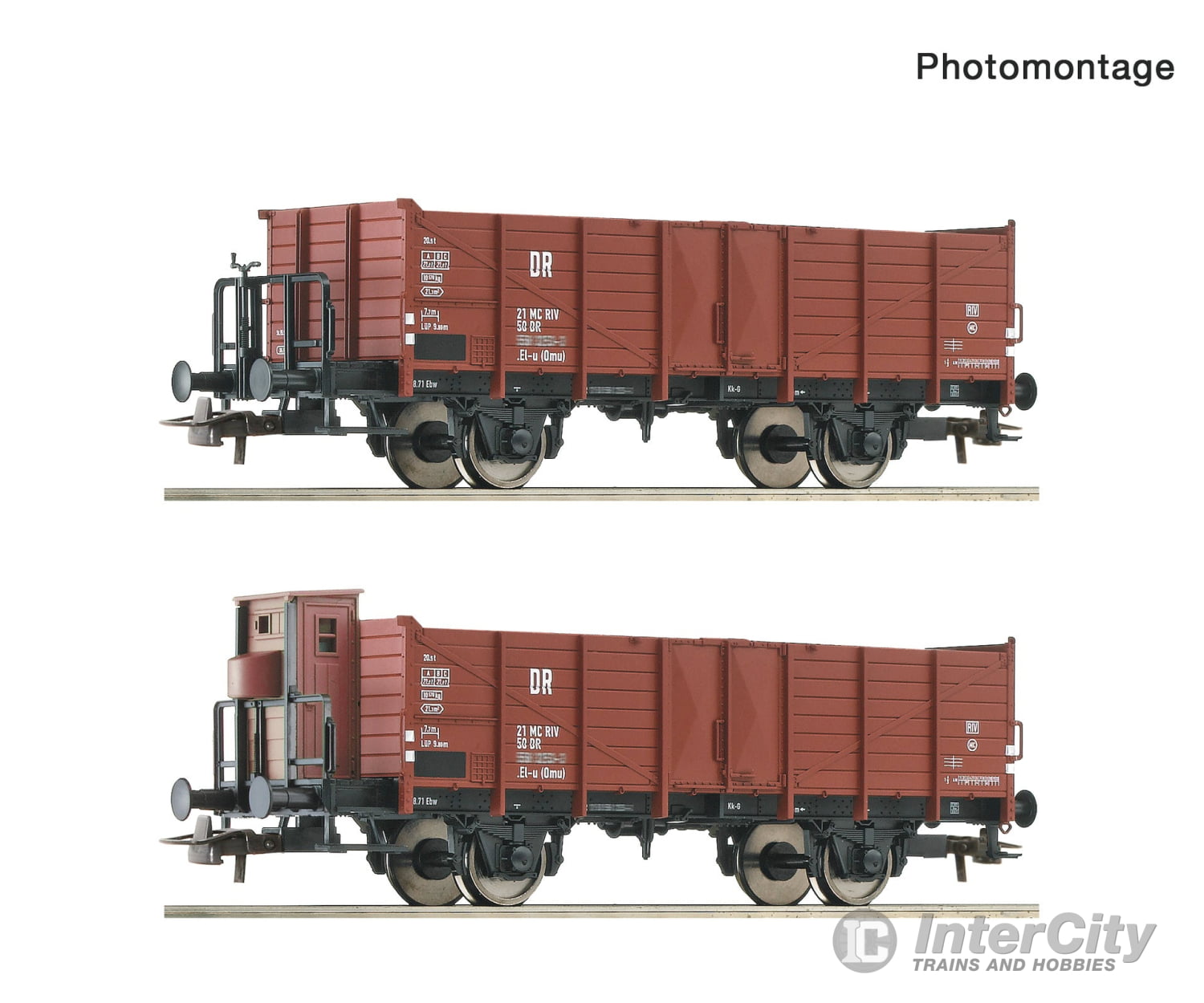 Roco 6600253 HO 2 piece set: Open goods wagons DR European Freight Cars
