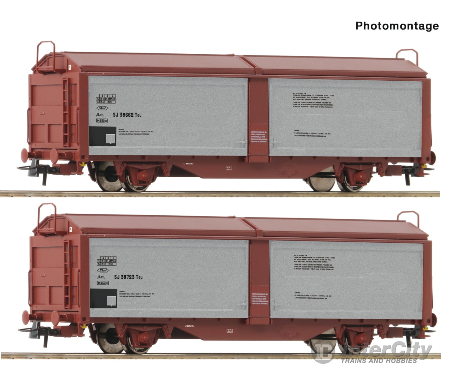 Roco 6600257 HO 2 piece set: Sliding roof/sliding wall wagons SJ European Freight Cars