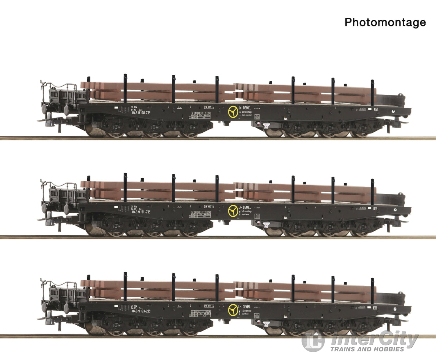 Roco 6600263 HO 3 piece set: Heavy-duty flat wagons NS European Freight Cars