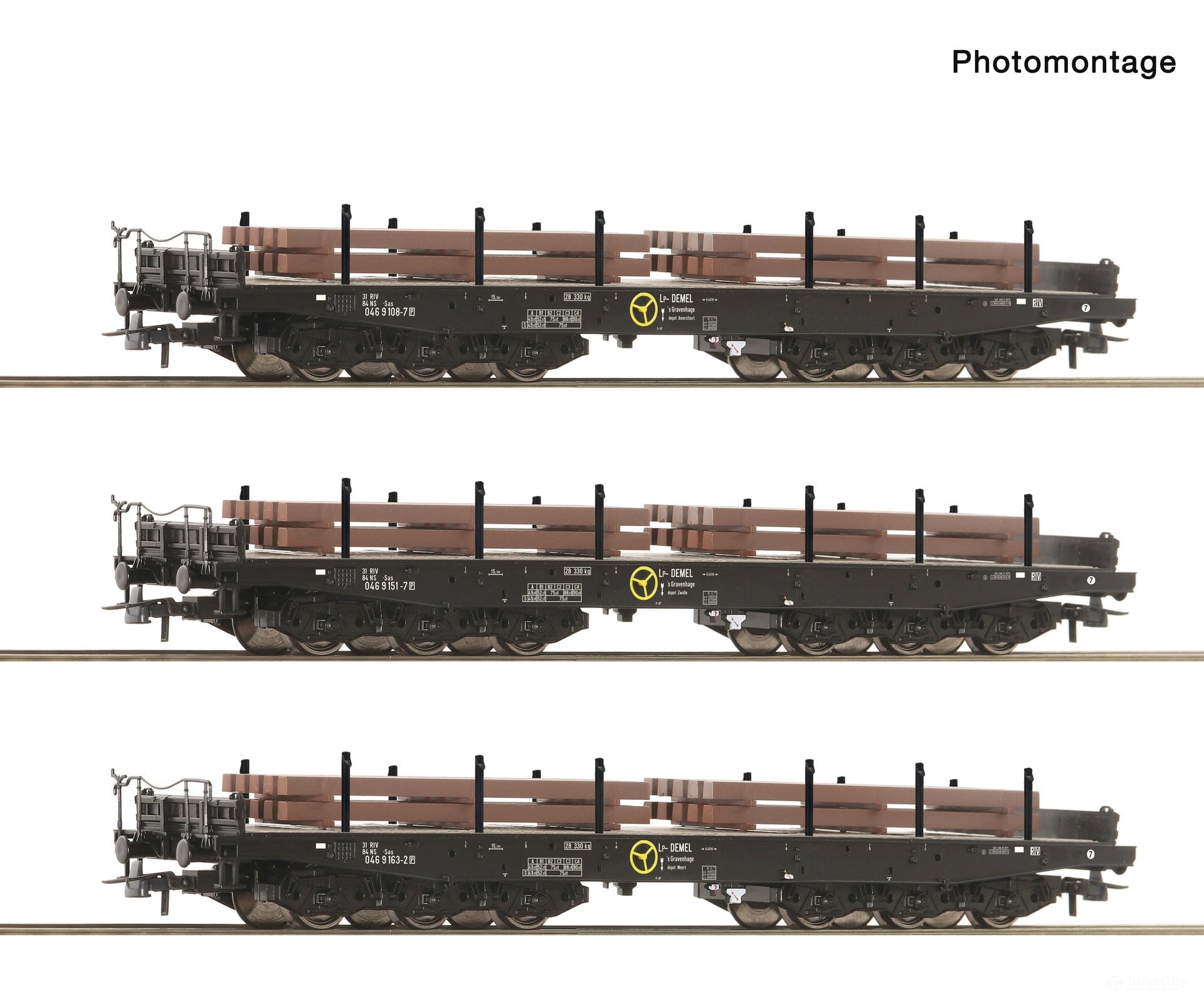 Roco 6600263 HO 3 piece set: Heavy-duty flat wagons NS European Freight Cars