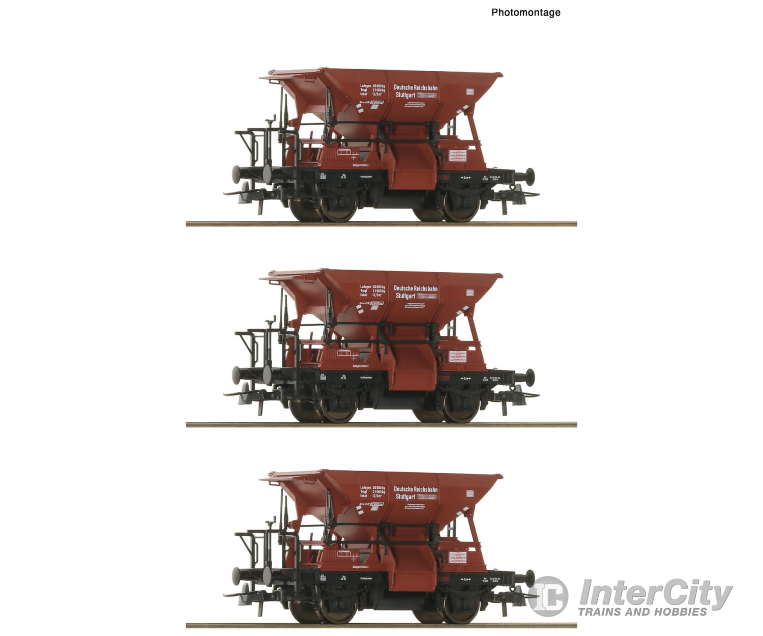 Roco 6600265 HO 3 piece set: Talbot ballast hopper wagons DRB European Freight Cars