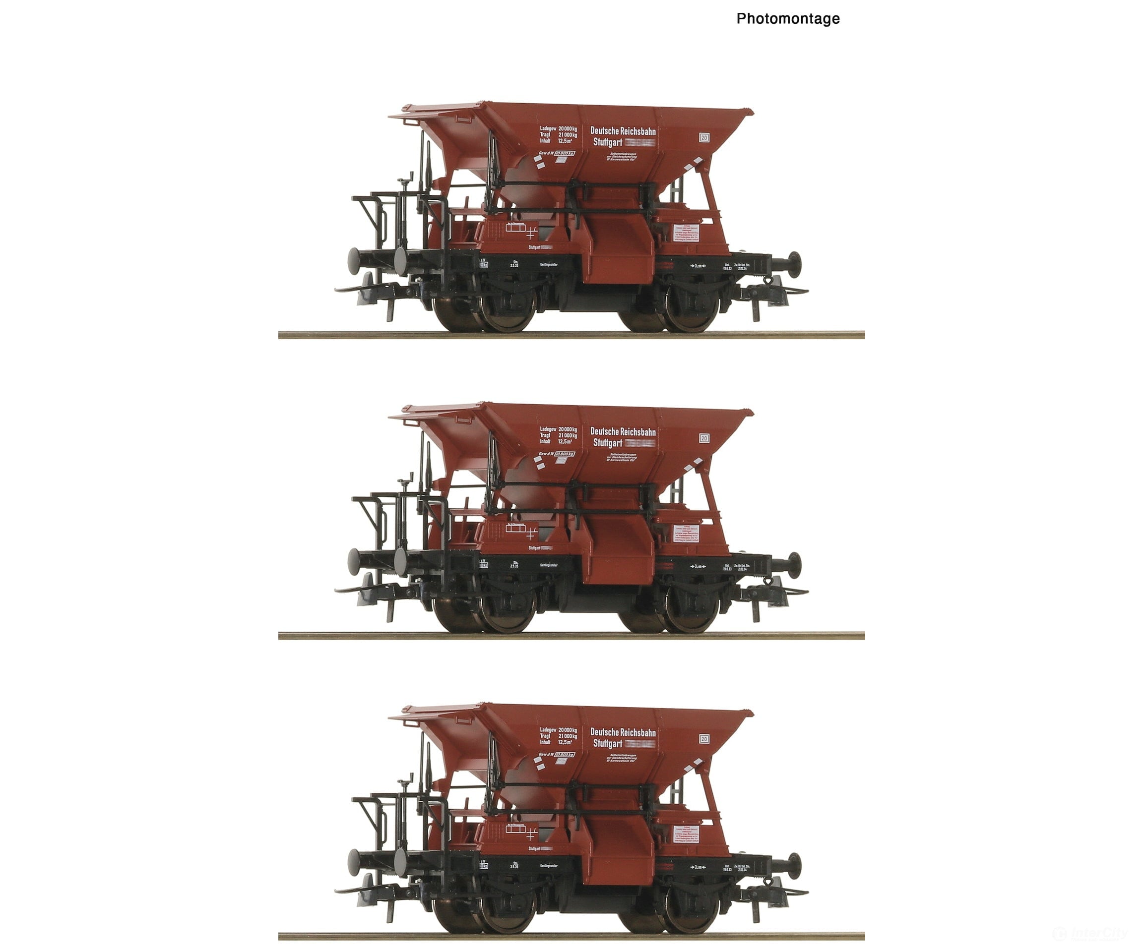Roco 6600265 HO 3 piece set: Talbot ballast hopper wagons DRB European Freight Cars