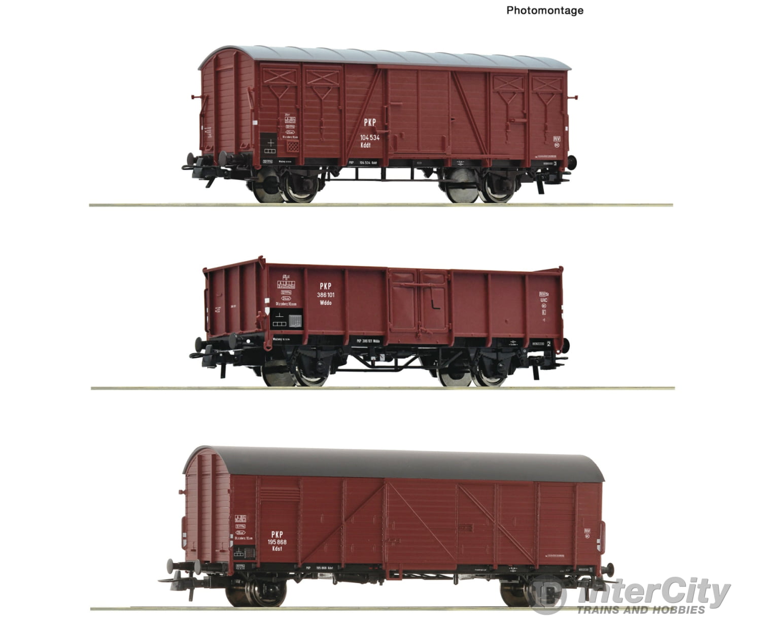 Roco 6600273 HO 3 piece set: Goods wagons PKP European Freight Cars