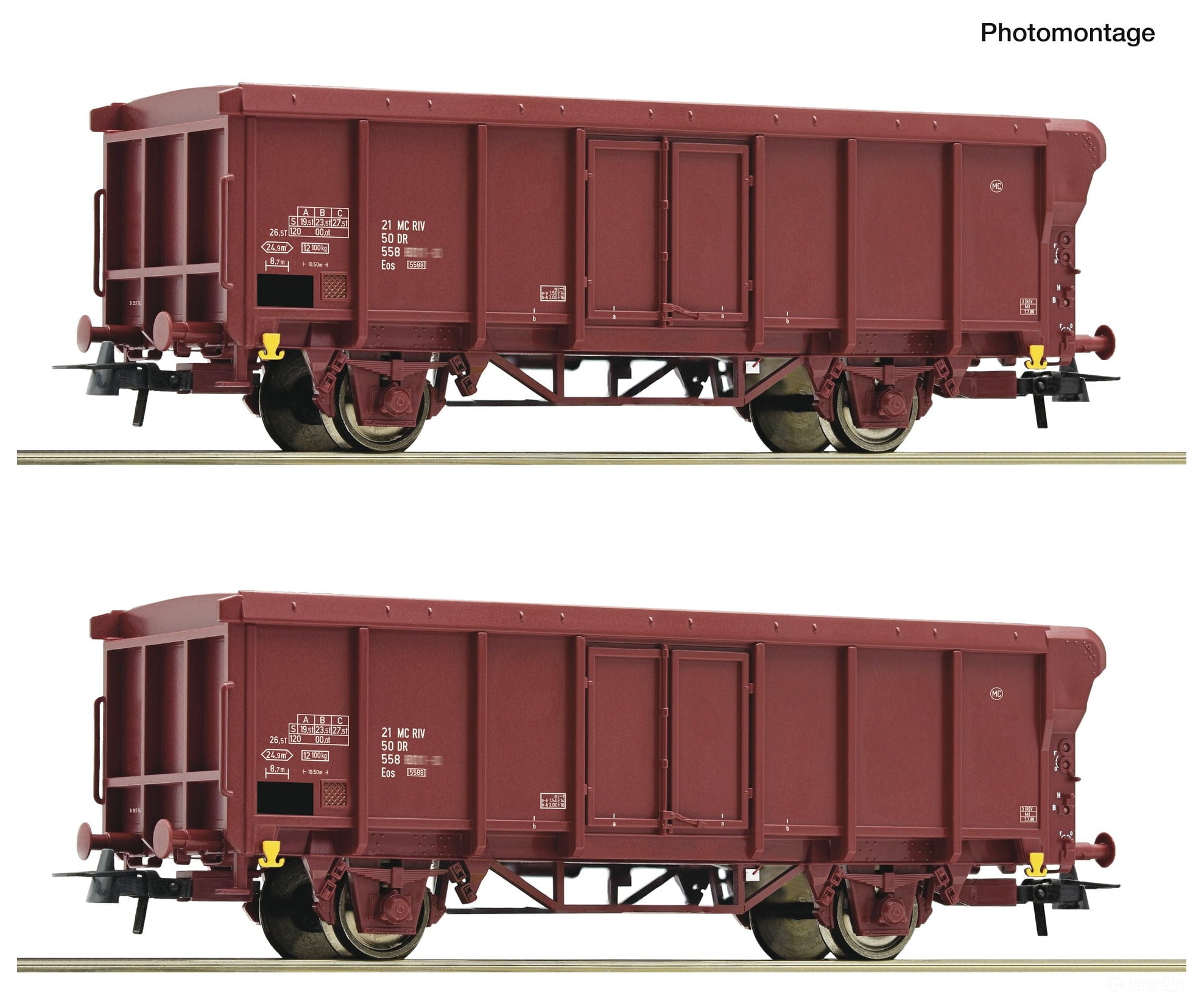 Roco 6600280 HO 2 piece set: Open goods wagons DR European Freight Cars
