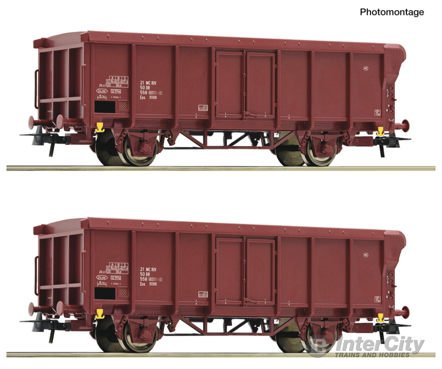 Roco 6600280 HO 2 piece set: Open goods wagons DR European Freight Cars